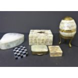 A collection of 6 mother of pearl-inlaid trinket boxes to include a 19th century carved mother of