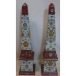 A pair of Italian painted porcelain obelisks, H.64cm