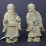 A pair of 19th century Chinese carved soapstone figures, H.14cm