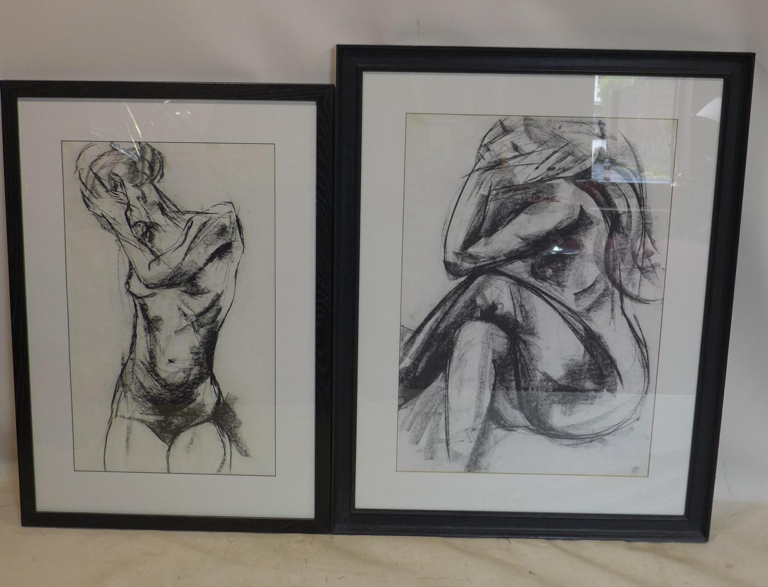 Two large Carol Peace prints of nude sketches