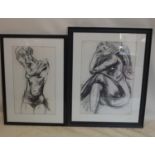 Two large Carol Peace prints of nude sketches