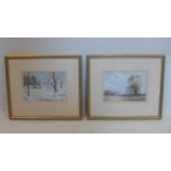 Derek Buckingham, two watercolours to include 'Sussex Fields' and 'Snow Showers over Epsom Downs',
