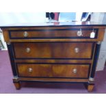 A Biedermeier style part ebonized walnut chest of drawer, with label for 'Century', H.83 W.106 D.