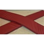 Two long red leather cushions possibly for benches, L.324cm and the other is L.244cm