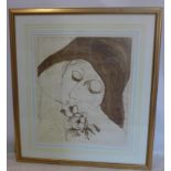 A large Barbara A. Wood print of a lady wearing a hat, signed in pencil lower right, 72 x 63cm