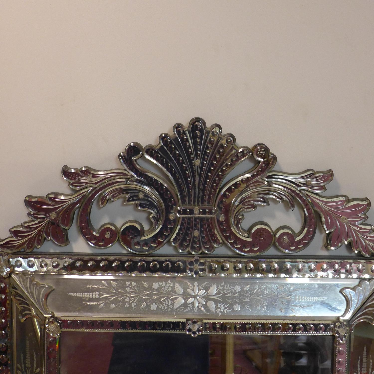 A large 20th century Venetian mirror with acid etched decoration and bevelled plates, 152 x 92cm - Image 2 of 2