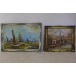 A large 20th century coastal marine oil on canvas together with a large Dutch landscape oil on