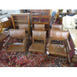 A set of six 19th century oak dining chairs, with studded leather upholstery, to include 2 carvers