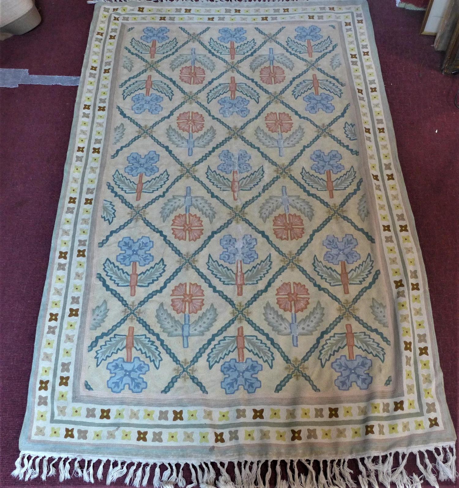 Two Kashmiri embroidered rugs, to include one with central floral medallion and stylised floral - Image 3 of 4