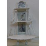 A painted folding metal corner whatnot with mirrored back, H.90 W.52 D.32cm