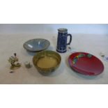 A collection of ceramics and porcelain to include a Doulton stone ware bowl, one other Doulton bowl,