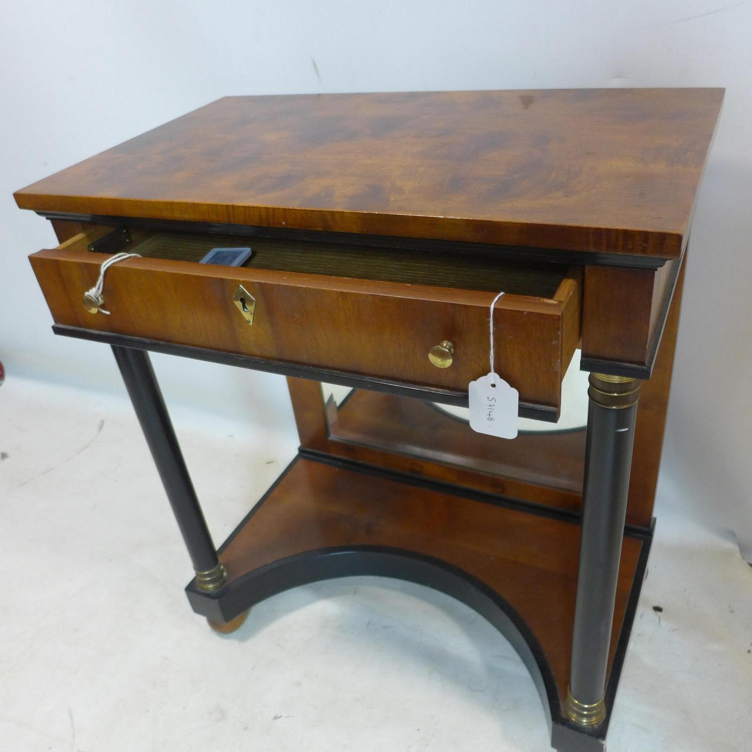 A Biedermeier style part ebonized walnut side table, with single drawer above mirrored back, - Image 3 of 3