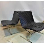 A pair of contemporary chrome and woven vinyl chairs, H.78 W.66 D.69cm