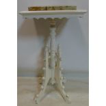 A white painted Arts & Crafts lamp table with onyx top, H.80 W.41 D.41cm