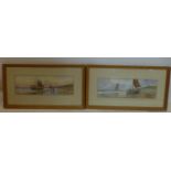 R. W. Vernon, 'On the Dutch coast' and 'Evening in Holland', 2 watercolours, signed, 12 x 35cm