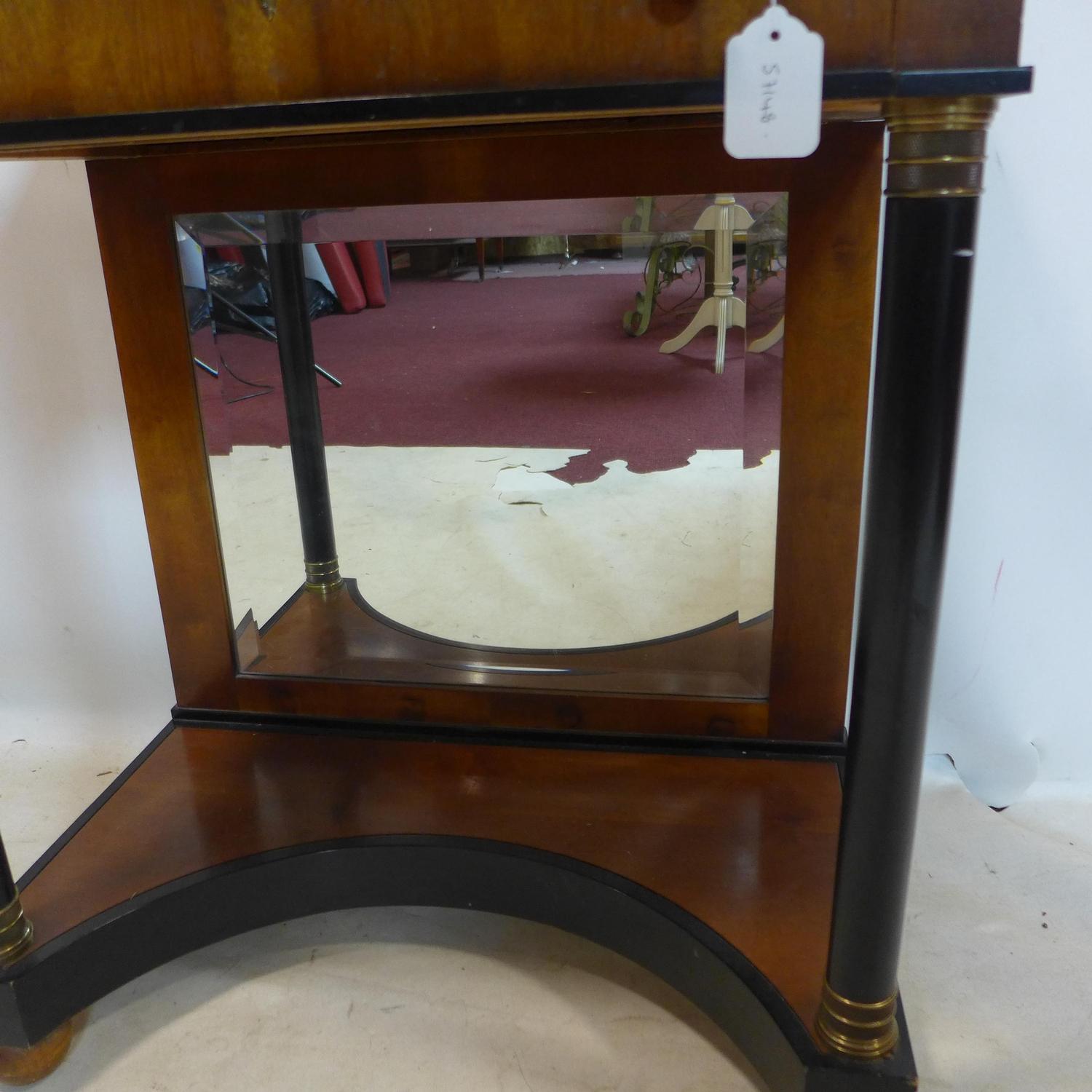 A Biedermeier style part ebonized walnut side table, with single drawer above mirrored back, - Image 2 of 3