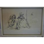 A lithograph of Moroccan two beggars, bearing signature to block, framed and glazed, 33 x 48cm