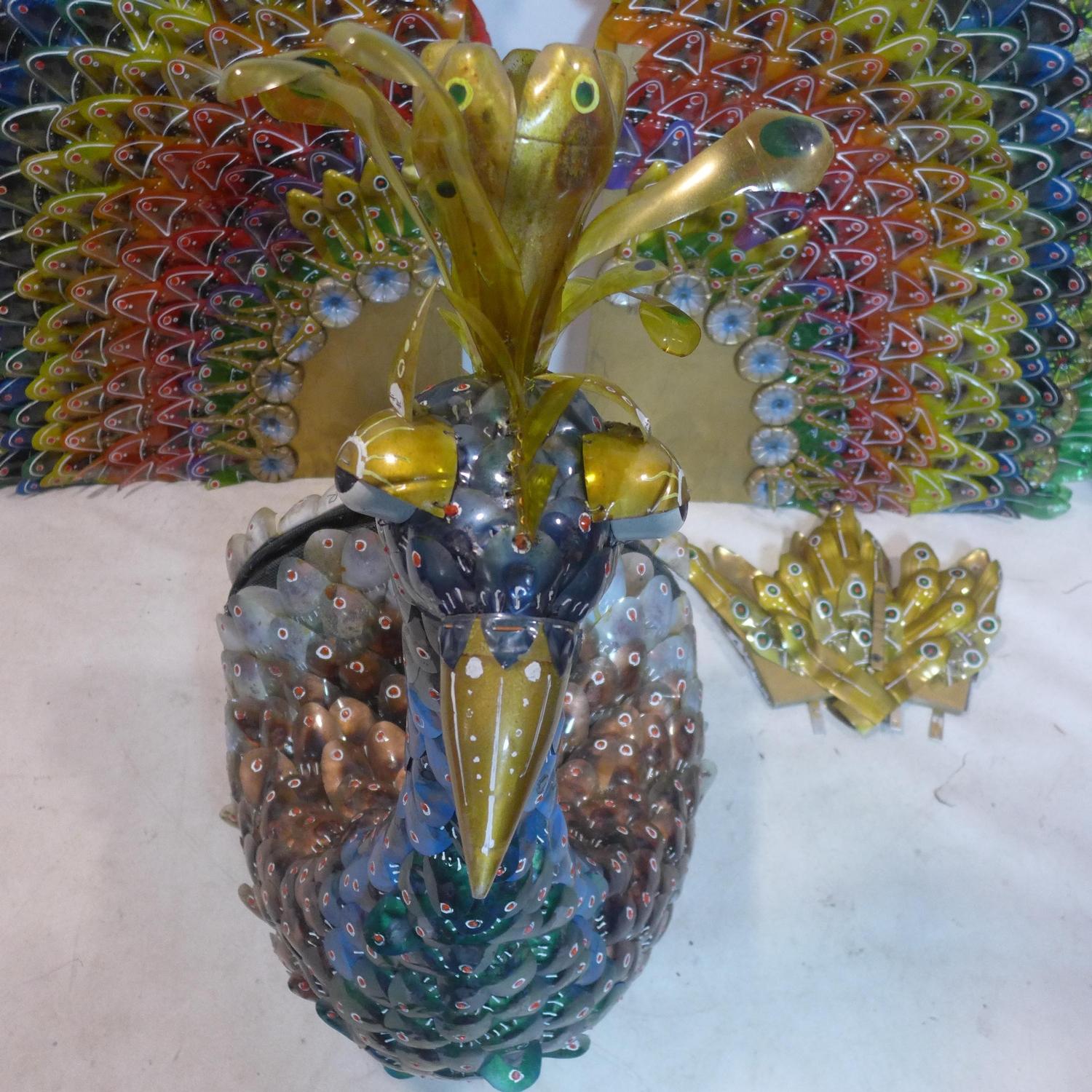 Edgardo Rodriguez (Contemporary artist), a large sculpture of a peacock made from plastic bottles, - Image 2 of 2