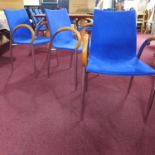 A set of 10 dining chairs with blue suede, reportedly from Harrods