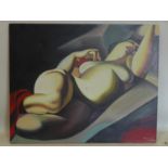 A 20th century reclining nude, oil on canvas, signed O'Bidie, 60 x 75cm