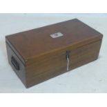 A vintage mahogany tool box with label for 'Salmen master brand', H.15 W.41 D.21cm