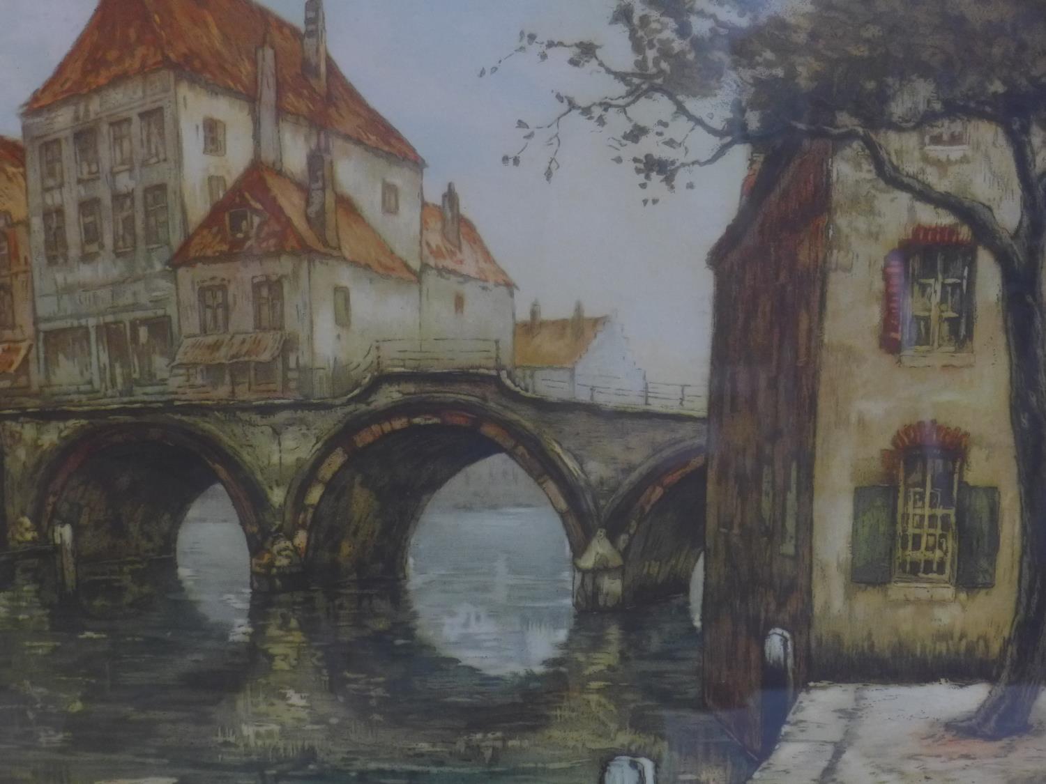 After Walter Joseph Neuhof, 'The Old Bridge in Town', art print, framed and glazed, 43 x 53cm