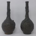 A pair of 19th century Japanese bronze vases, H.24cm