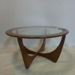 A 20th century teak G-plan astro coffee table, H.45 D.84cm
