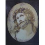 An antique print of Jesus Christ on glass, in ebonized frame, 54 x 43cm