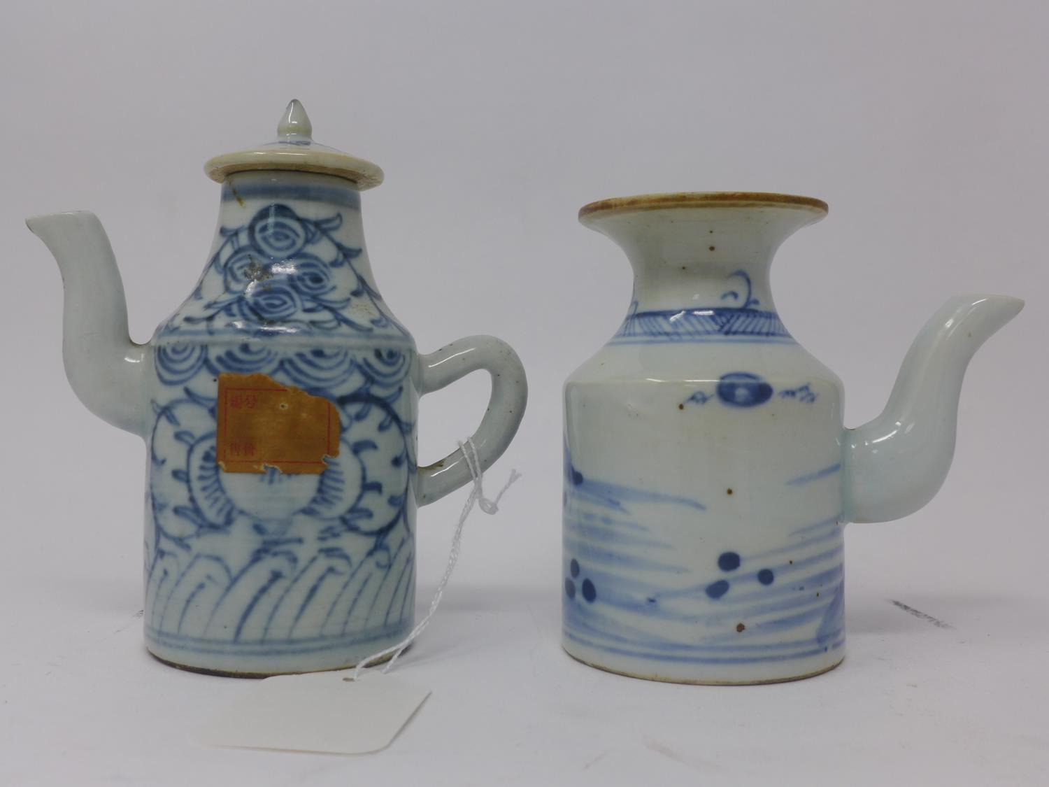 Two 19th century Chinese blue & white porcelain tea pots - Image 2 of 2