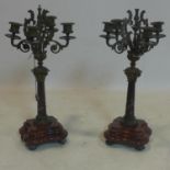 A pair of 19th century gilt metal and marble 4 branch candelabras, H.46cm