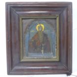 An early 20th century Greek icon on panel, signed and dated 1902 to verso, with Bonhams label, 21