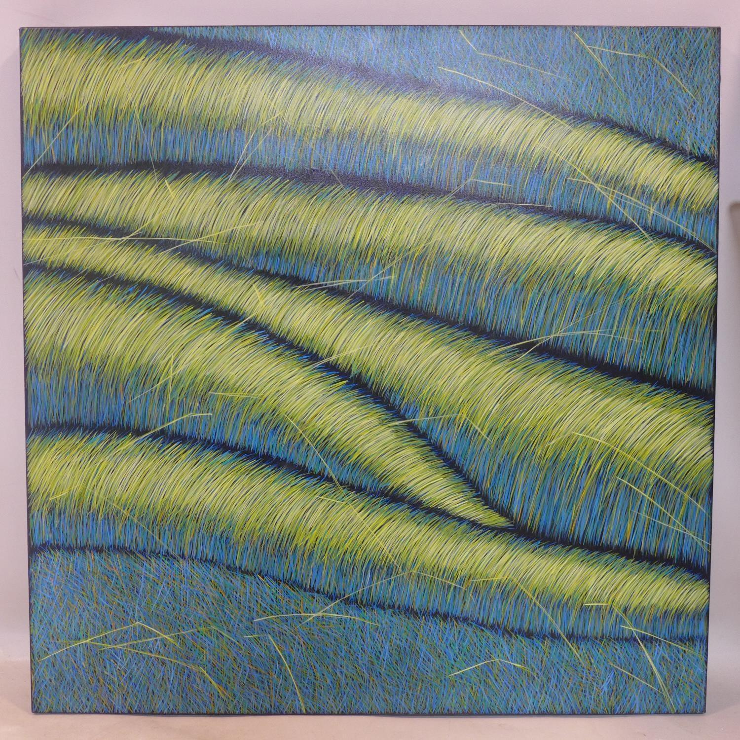 Yvonne Mills-Stanley b.1941, 'grass memories III', oil on linen, signed to verso, 90 x 90cm