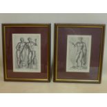 A pair of engravings of classical nude figures, initalled F.B, 24 x 15cm