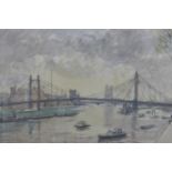 Karl Hagedorn (1889-1969), 'Battersea bridge', watercolour, details to verso, 30 x 46cm
