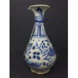 A Chinese blue & white crackle glazed stone ware vase, with floral decoration, H.21cm