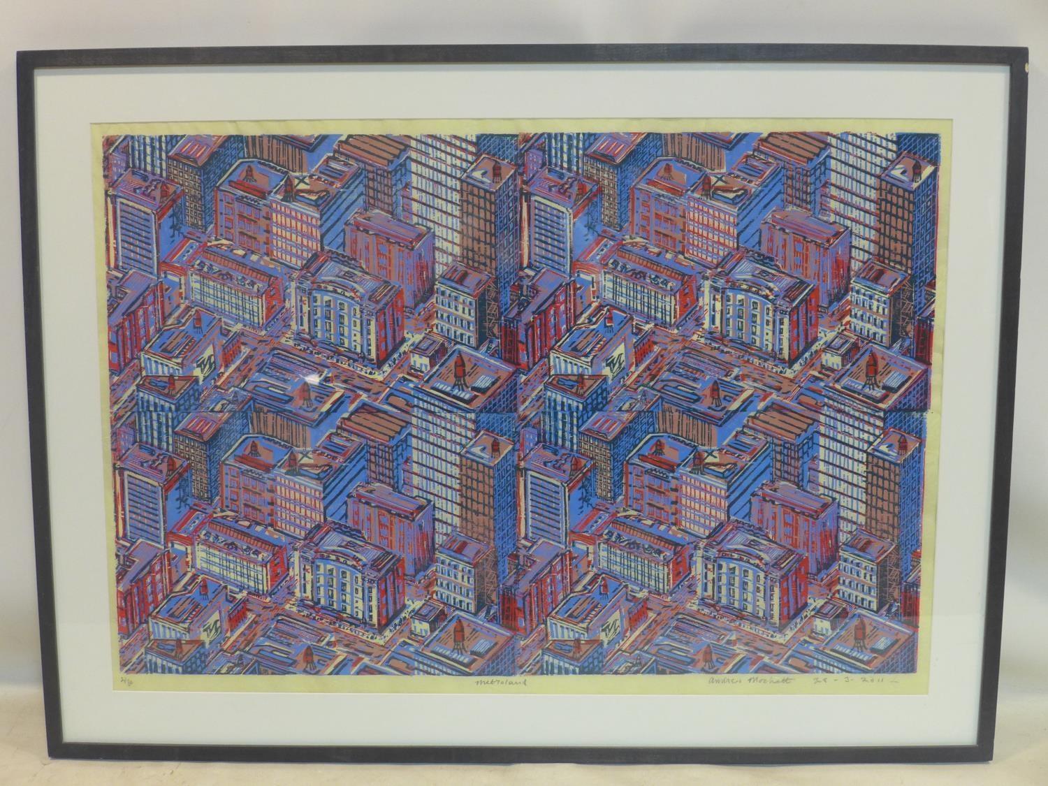 Andrew Mockett, 'metroland', limited edition 2/30 wood block print, signed and dated 28/3/2011, 76 x - Image 2 of 5