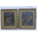 A pair of late 19th century oils on canvas, one signed and dated 1891 to verso, both set in gilt
