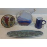 Four pieces of 20th century glazed studio pottery, all signed