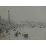 After Rowland Langmaid (1897-1956), 'Cleopatra's needle, Somerset House', etching, 21 x 27cm