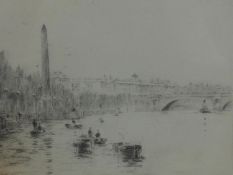 After Rowland Langmaid (1897-1956), 'Cleopatra's needle, Somerset House', etching, 21 x 27cm