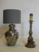 Two 20th century table lamps, one with shade, H.55cm; H.52cm