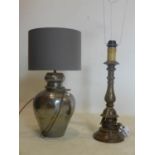 Two 20th century table lamps, one with shade, H.55cm; H.52cm