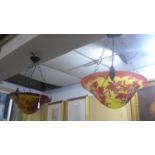 A large pair of Galle style glass ceiling light shades, D.40cm