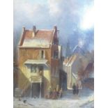 Charles Leickert (1816-1907), View of a village in winter, oil on panel, signed lower right, in gilt
