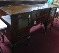 A Queen Anne style walnut sideboard with label for S. Hille & co, H.111 W.183 D.59cm