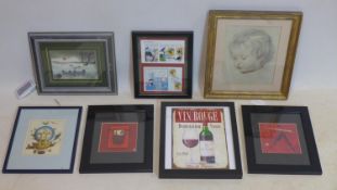 A collection of 7 various prints to include Rubens, Mary Fedden and framed French tin tin first