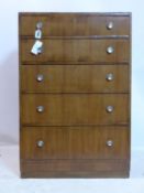 A walnut chest of five graduating drawers, H.113 W.76 D.43cm