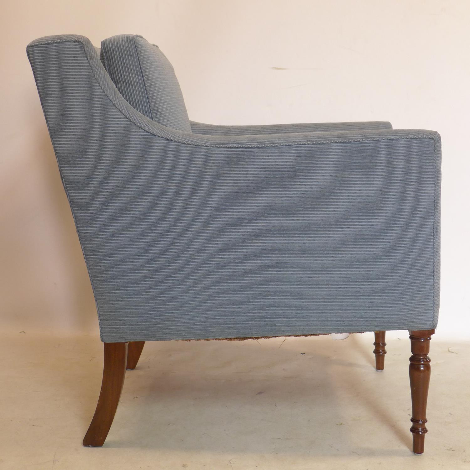 A Regency style armchair with blue corduroy upholstery, raised on turned legs - Image 2 of 3