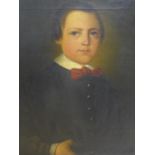 19th century Continental school, Portrait of a young boy, oil on canvas, in modern black frame, 46 x